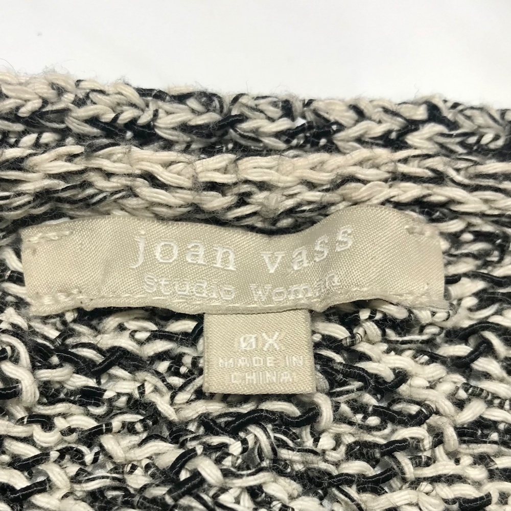 Joan Vass Gray Black/White Nacre Button Relaxed Cardigan Sweater Plus Sz OX EUC - Picture 3 of 9